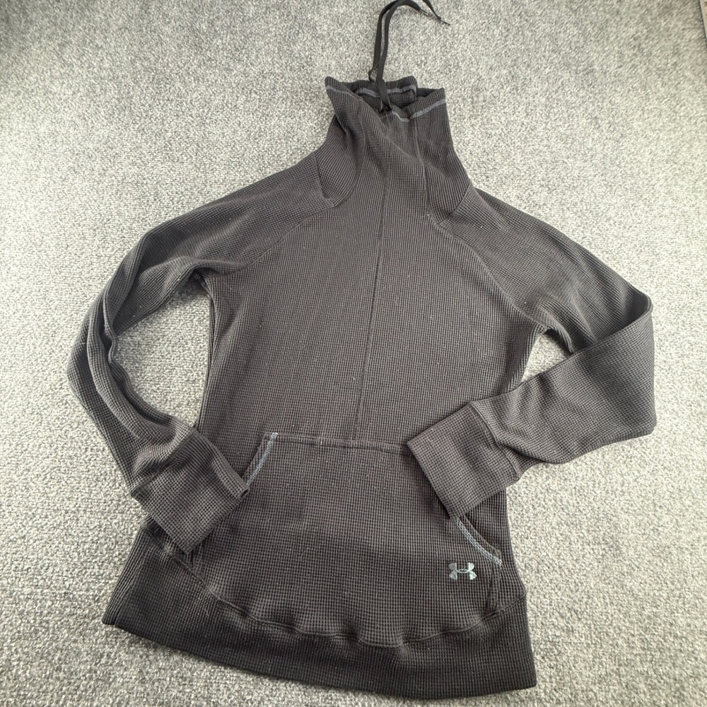 Under Armour ColdGear Waffle Knit Funnel Neck Hoodie Black Pullover Mens Small